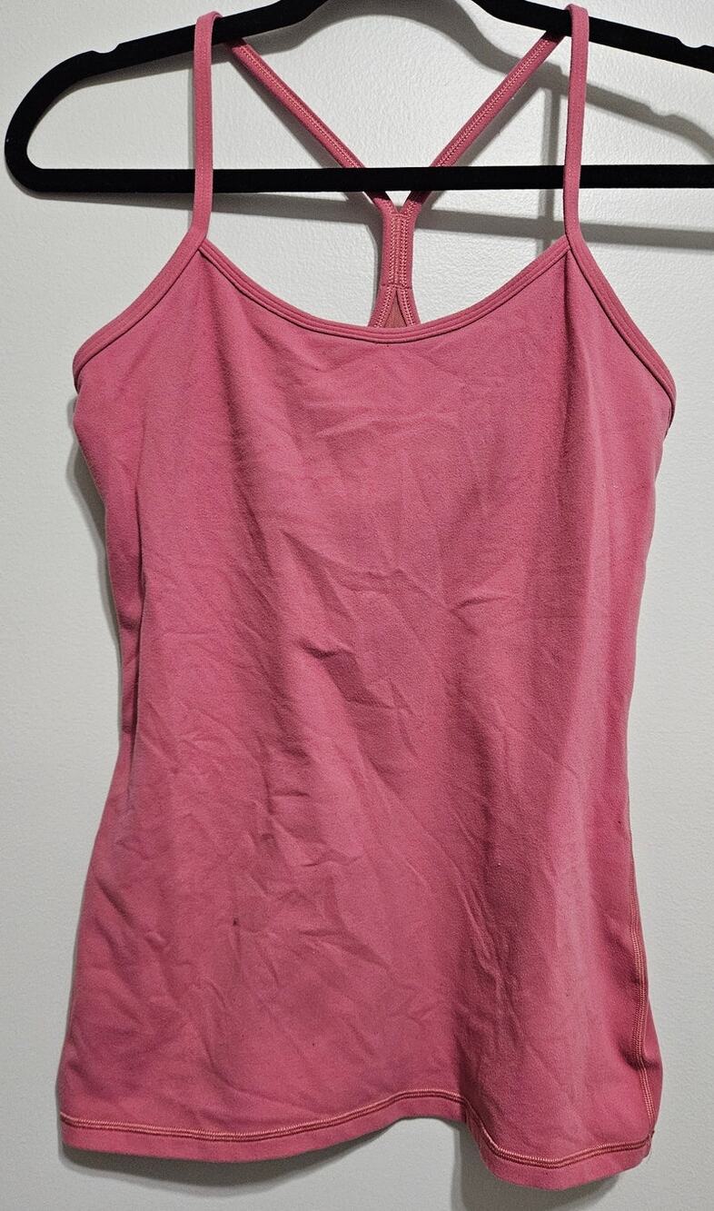 Womens Lululemon Power Y Pink Tank Size 8 M Shelf Bra Yoga Exercise Everyday Top